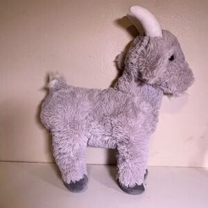 Medium Goat Plush Grey Shaggy Soft Stuffed Animal Horns Farmhouse Cottagecore